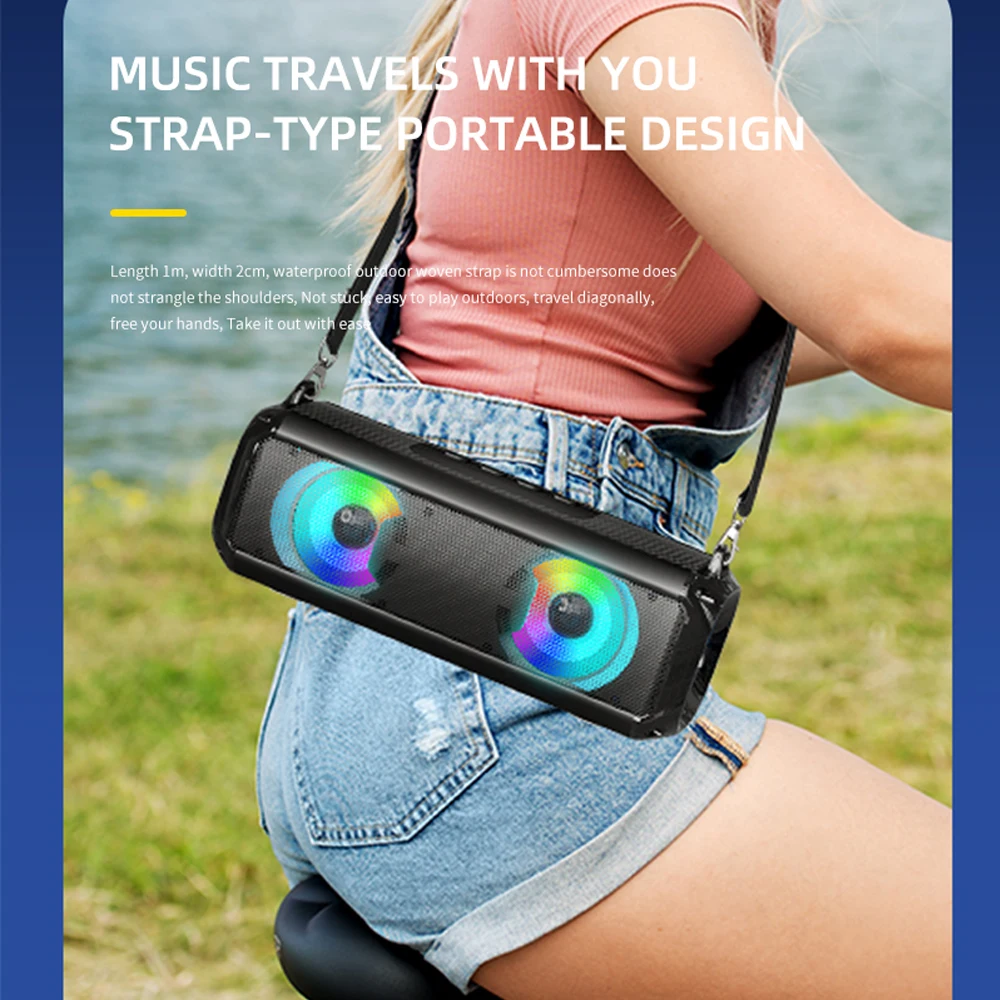 Mini altavoz RGB Bluetooth 5,0, reproductor de música inalámbrico LED, compatible con tarjeta TF, disco U con correas Soulder para EBS-045 al aire libre