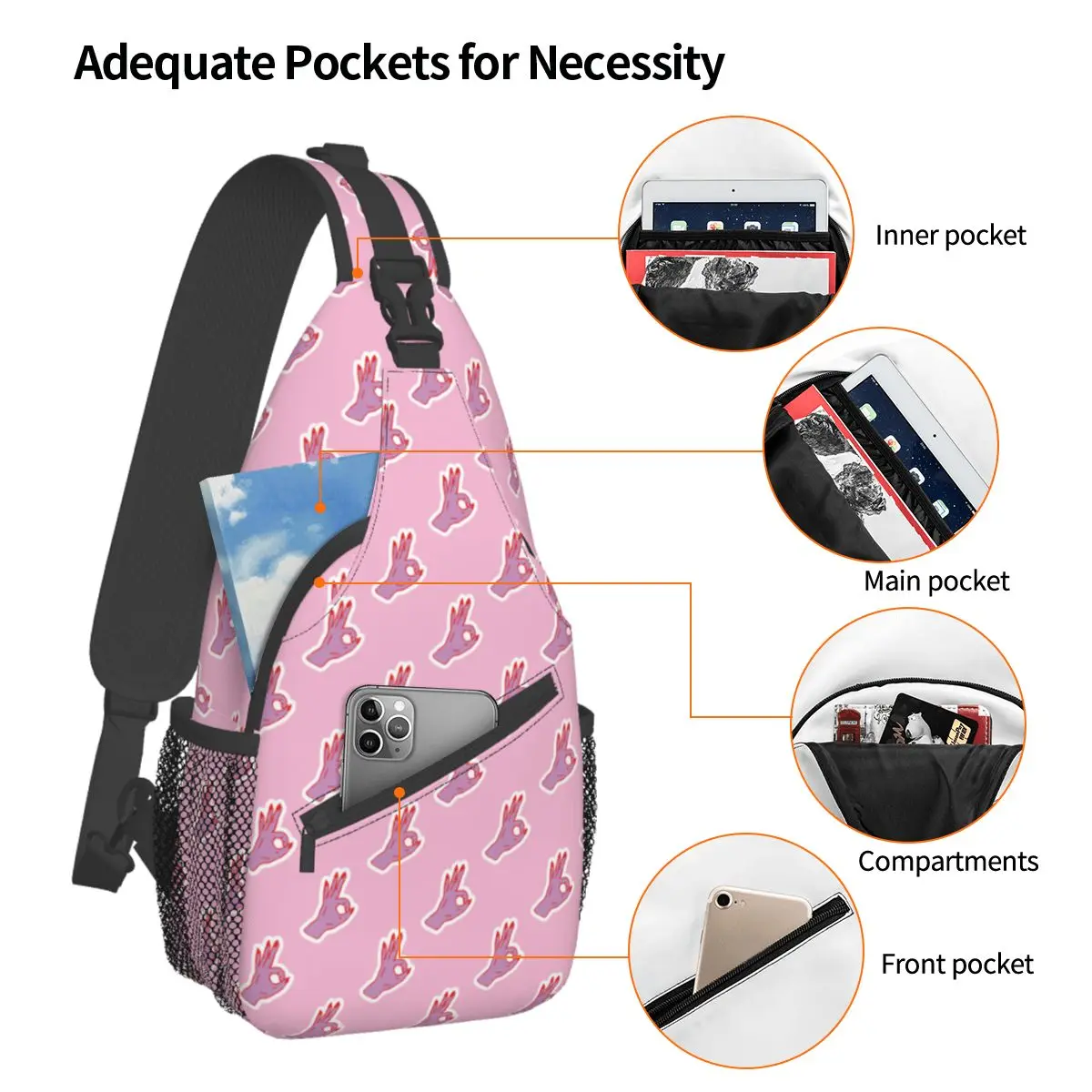 Finger Ok Hand Sign Small Sling Bags Chest Crossbody Shoulder Sling Backpack Travel Hiking Daypacks Symbol Gesture Bookbag