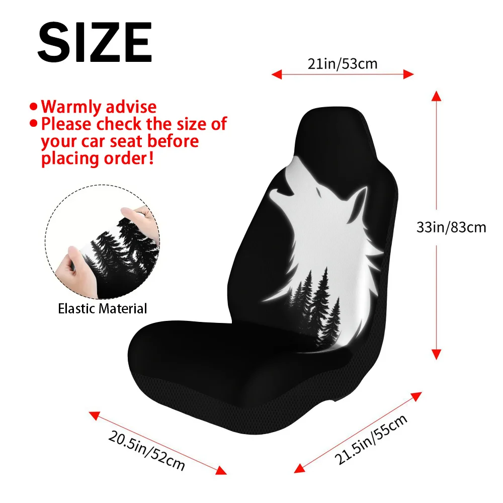 2pcs Wolf Howl And Pine Silhouette Pattern Car Seat Covers | Compatible With Most Sedan And SUV Front Seats, Stylish Upgrade For