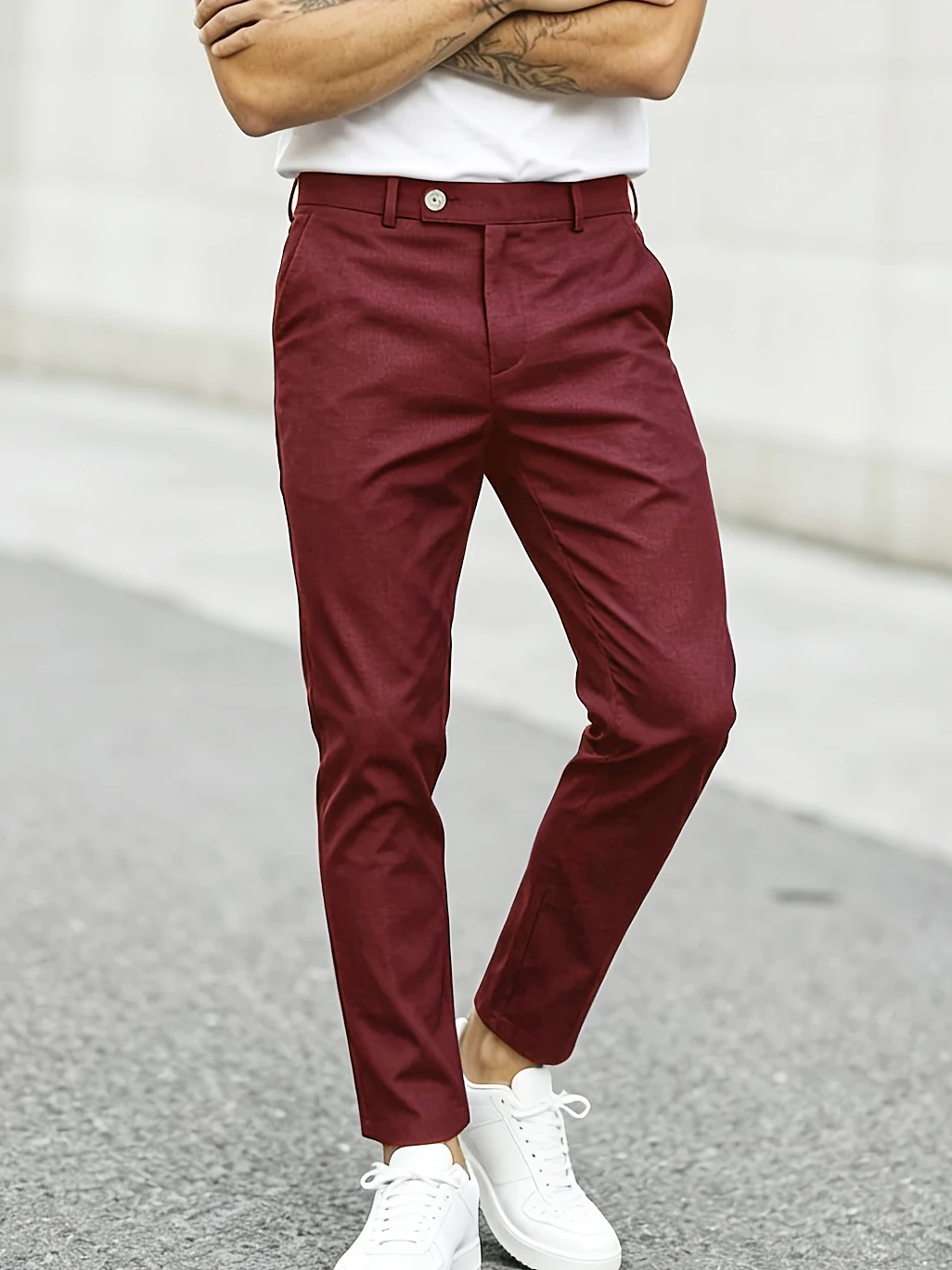 Luxury Wine Red Draped Stretch Long Trousers Versatile Slim Suit Pants For Daily Commute