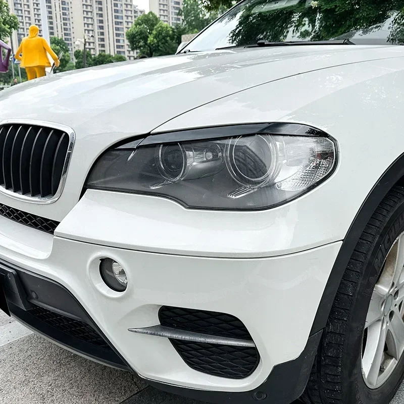 For BMW X5 E70 Car Headlight Lamp Eyebrows Cover Trim Auto Eyelids Lids Head Light Eyebrow Gloss Black Carbon Fiber 2008-2013