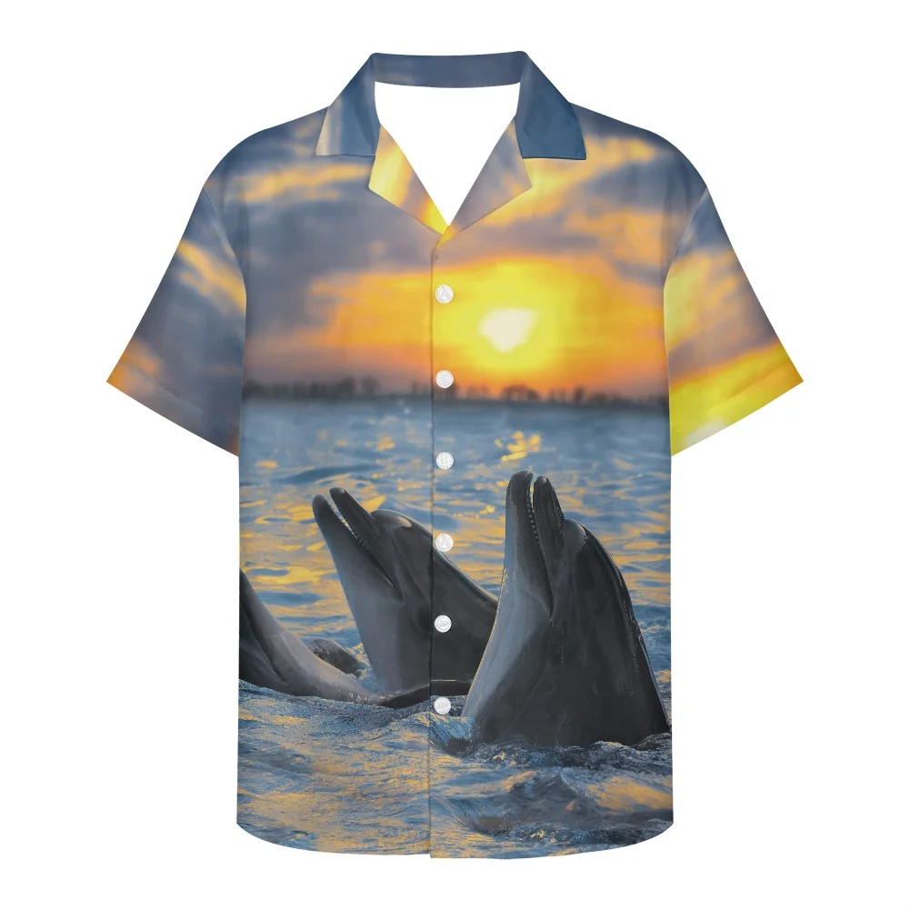 

HYCOOL Hawaiian Shirt 3d Animal Dolphin Printing Men S Clothing Summer Short Sleeve Polyester Shirt Men Casual Party Work Tops