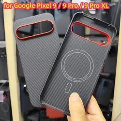 Carbon Fiber Magnetic Case for Google Pixel 9 Pro / 9 Pro XL / 9 Cases Magsafe 600D Metal Ring Ultra-thin Aramid Fiber Cover