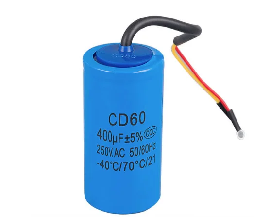 CD60 400uF 250V AC Starting Capacitor For Heavy Duty Electric Motor Air Compressor Red Yellow Two Wires