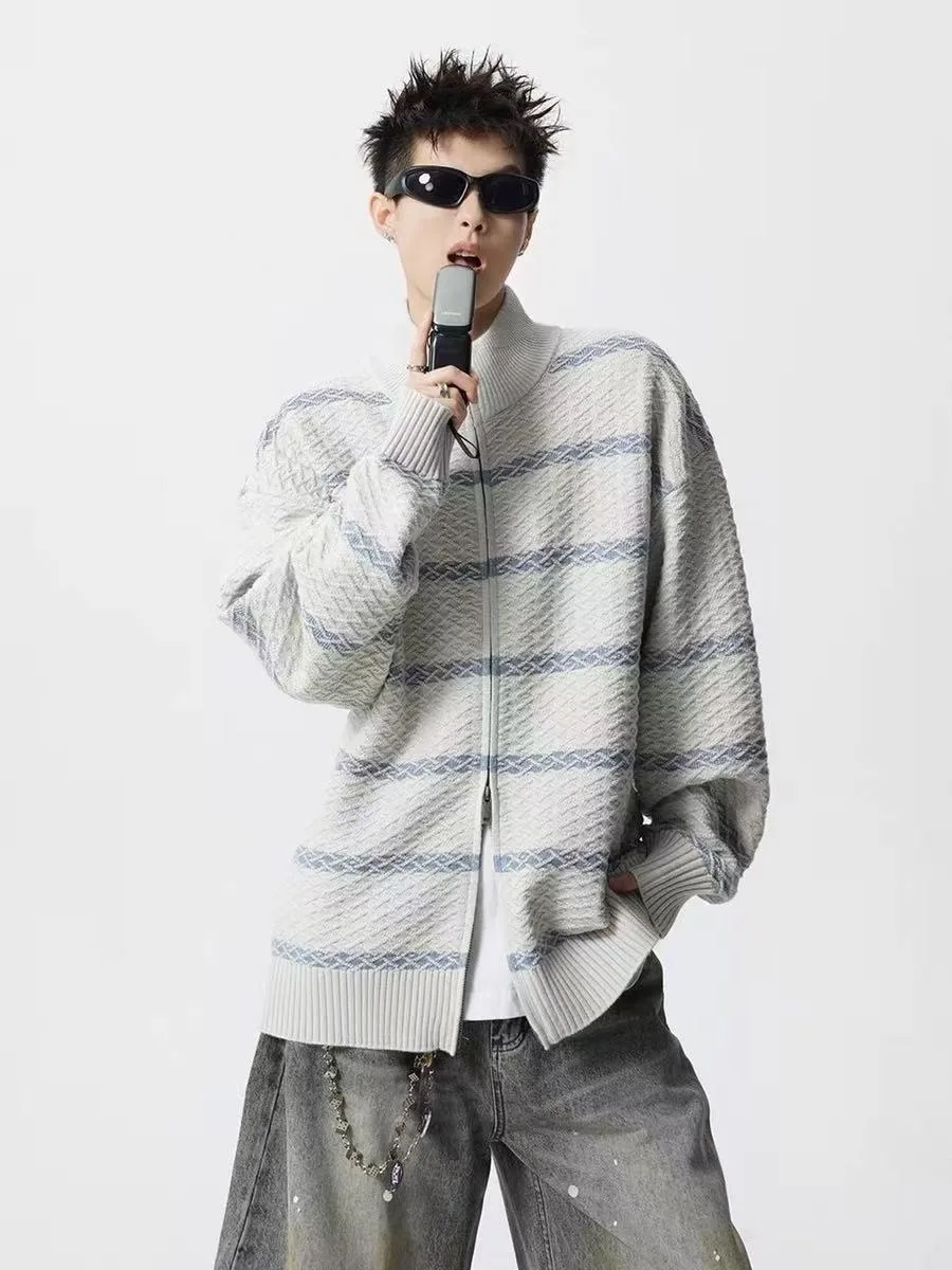 

Американский вязаный кардиган в полоску в стиле ретро, свободный повседневный свитер для пар на весну-осень, модный брендовый жакет