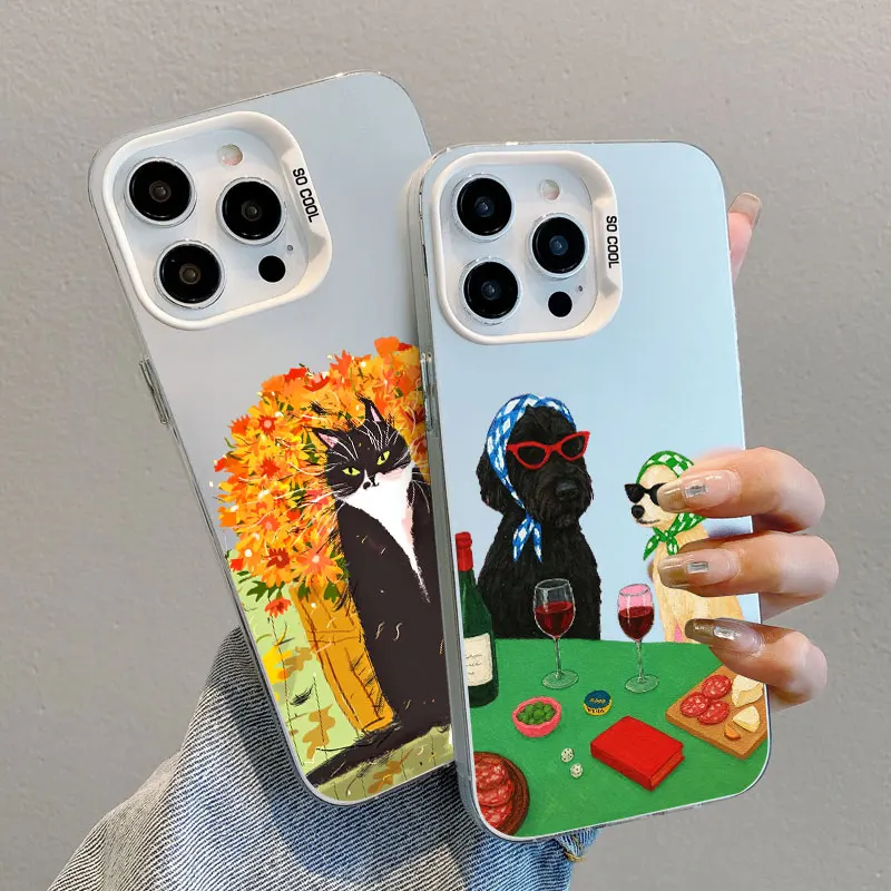 نزهة المشهد الكرتون الحيوانات القط الكلب الليزر قضية الهاتف آيفون 13 12 Mini 14 11 Pro Max 17 15 16 Pro Max Plus 17 Air Covers