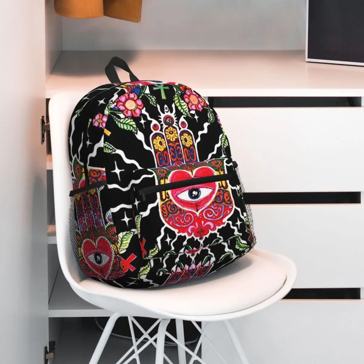 

Mandala Flower Hamasa Hand Of Fatima Backpack Student BookBag Children School Bag Computer Shoulder Bags for Men Women