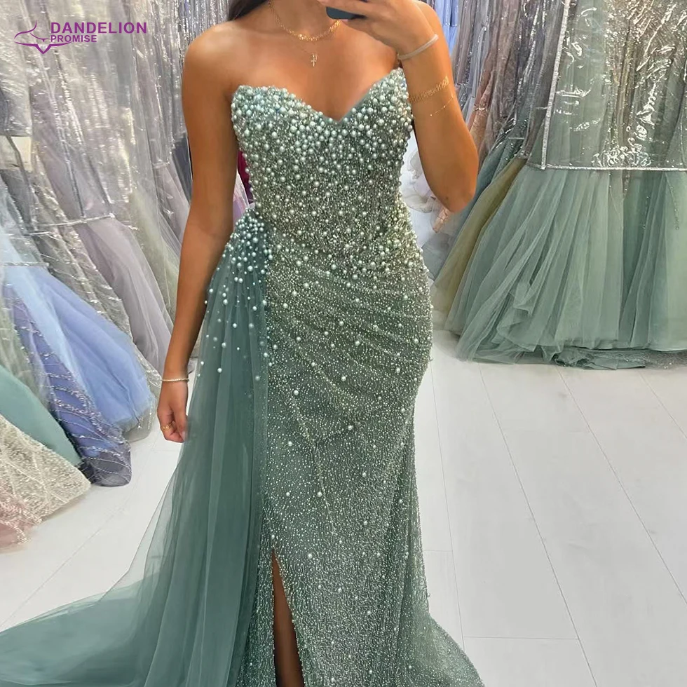 Luxury Dubai Arabic Mermaid Beaded Evening Dress 2024 for Women Pearl Sweetheart with split Long Formal Prom Weding Party Gowns