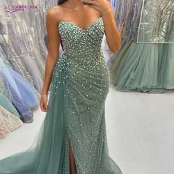 Luxury Dubai Arabic Mermaid Beaded Evening Dress 2024 for Women Pearl Sweetheart with split Long Formal Prom Weding Party Gowns
