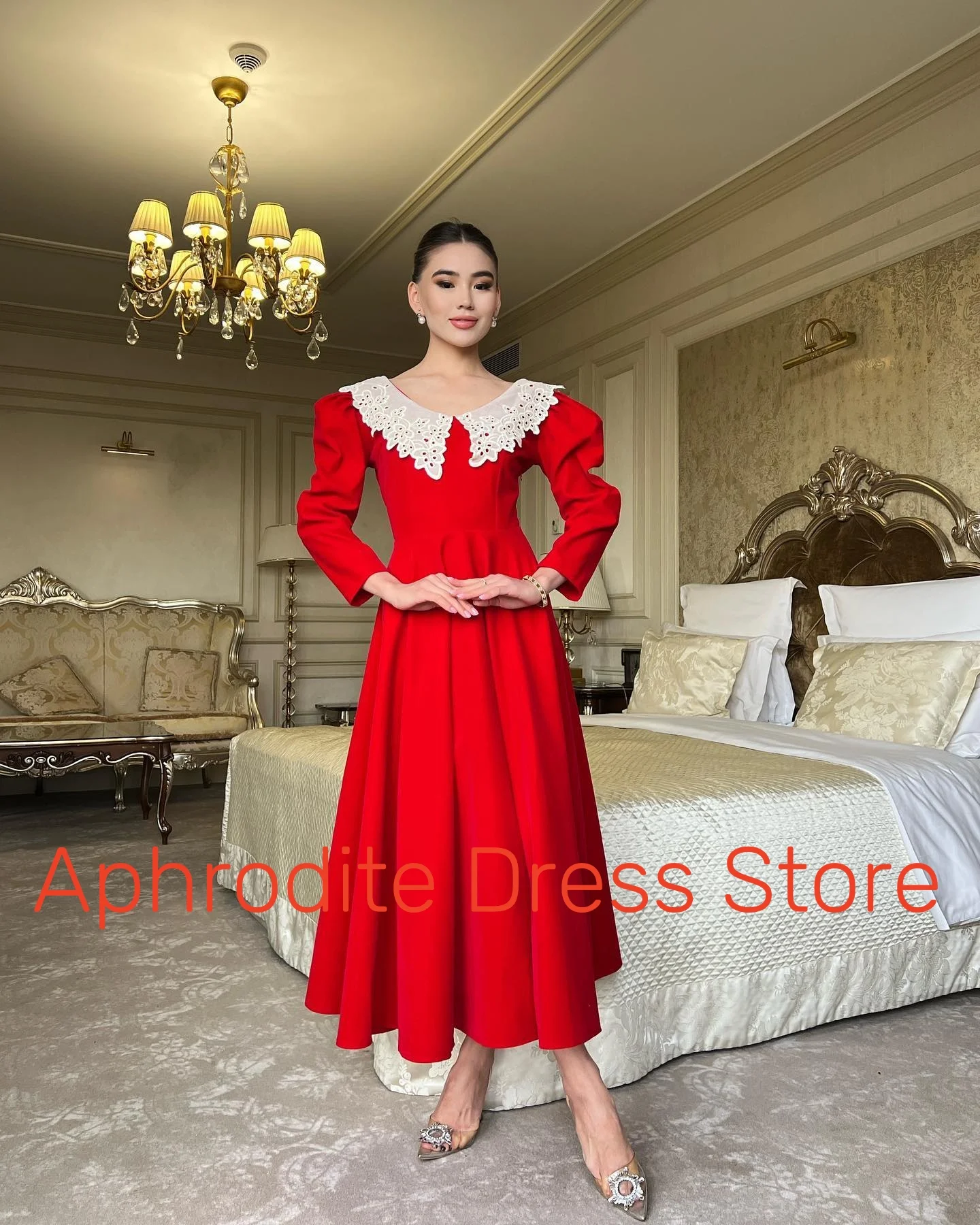 Customized Delicate Jersey Evening Dresses Temperament Long Sleeves Scoop Cocktail Dress Custom Size Bespoke Occasion