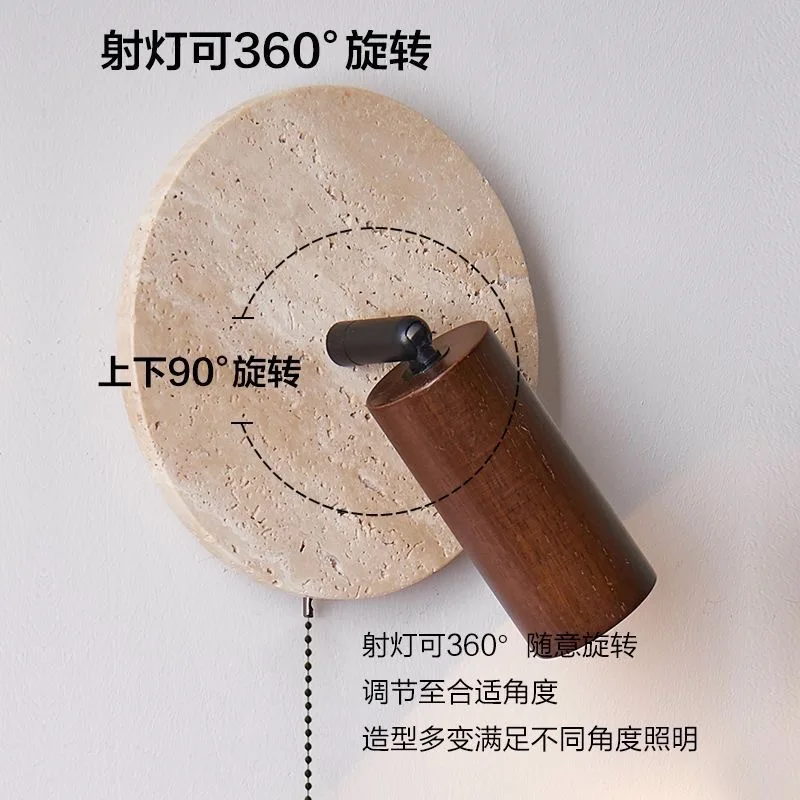 Japanese Mid Century Travertine Wall Light with Spotlight Switch Rotatable LED Bedside Master Bedroom Study Decor Novelty New view 4