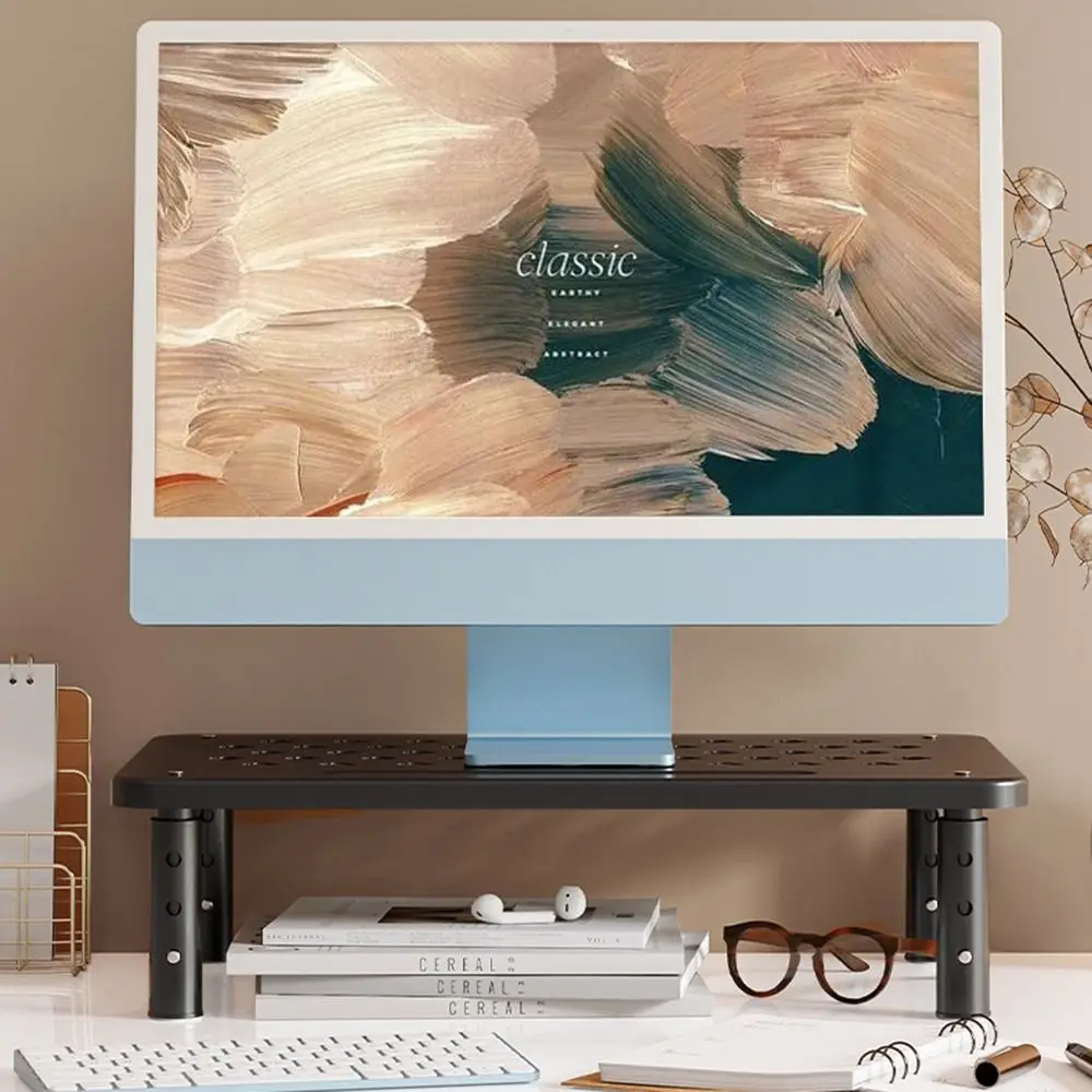 3 Height Adjustable Computer Monitor Riser Steel Construction Airflow Vents Desktop Screen Elevator with Drawer Space Saving