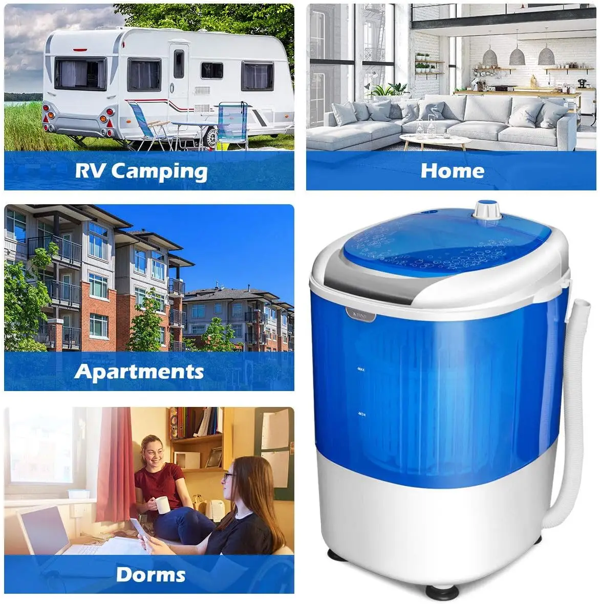 Portable Mini Washing Machine with Spin Dryer, Washing Capacity 5.5lbs, Electric Compact Machines Durable Design Energy