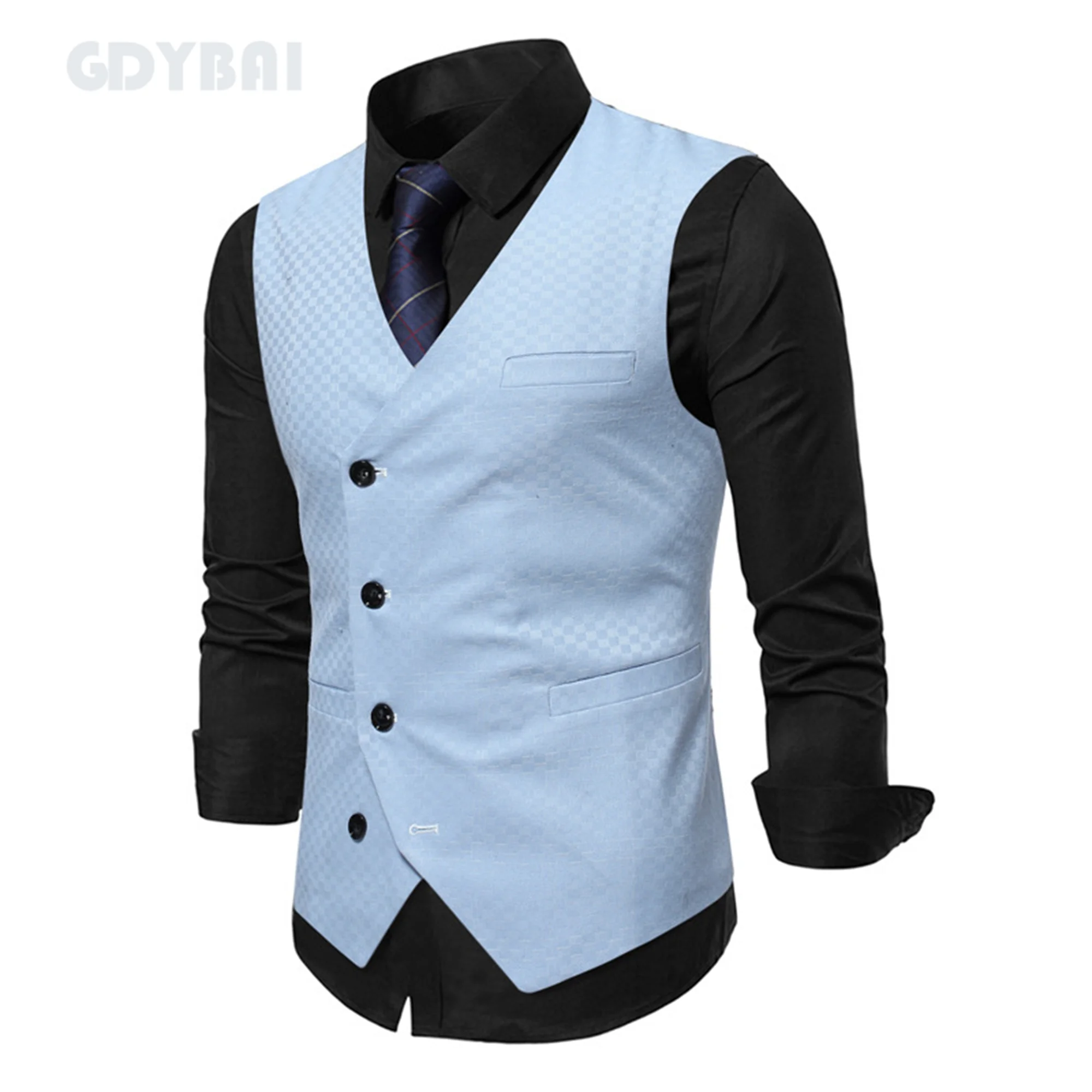 Men Sleeveless Business Solid Color Jacket Casual Fashion V Neck Single Breasted Men Large Size Youth Suit Vest