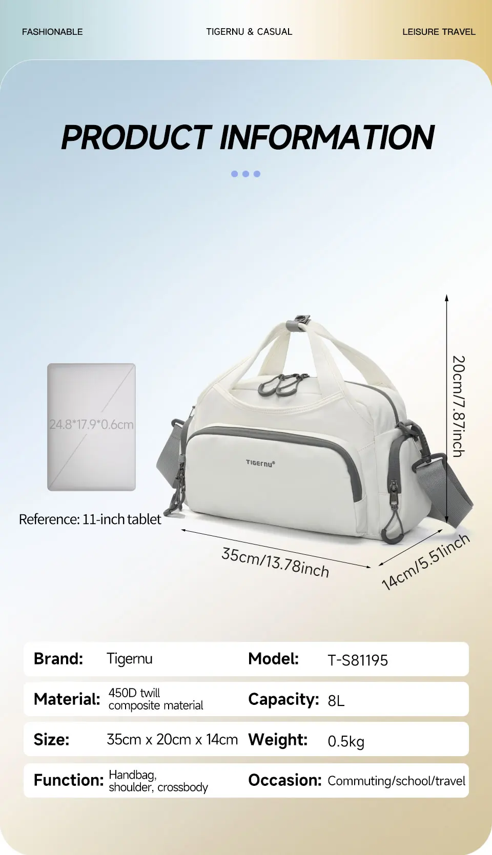 Tigernu Frauen Casual Sport Handtasche Weibliche Outdoor Schulter Tasche Täglichen Pendeln Spritzwassergeschützt Große Kapazität Für 11 zoll Tablet – Detail 10