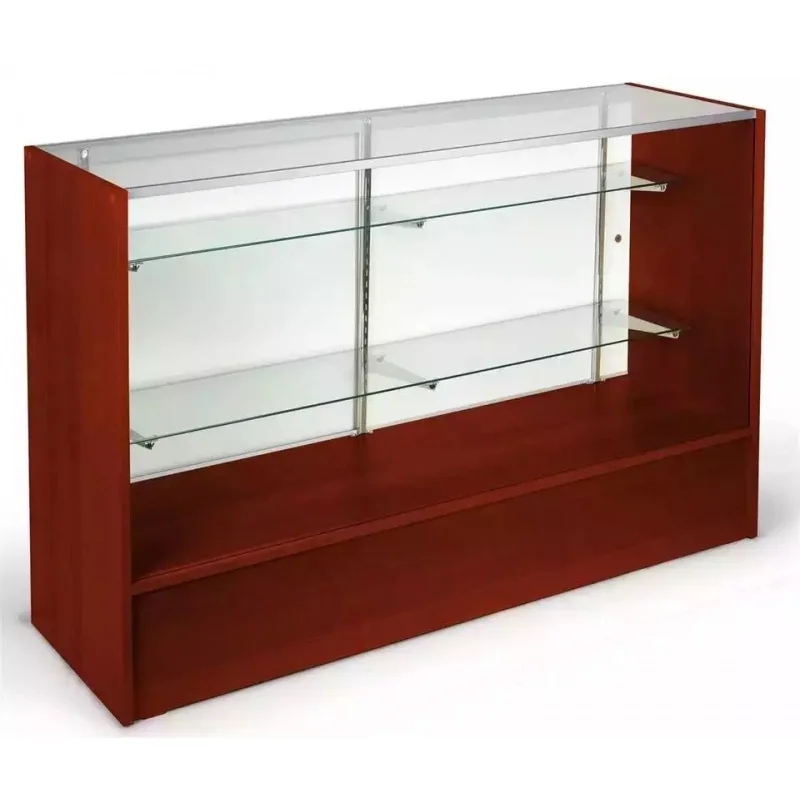 

custom，6 feet Economic Wooden Frame Glass Counter with Led Light Lockable Display for Smoke Shop Glass Display Showcase