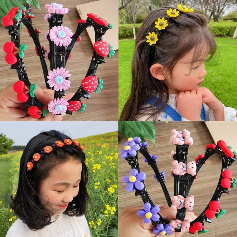 Diademas trenzadas para niña, aro para el pelo, tocado femenino con flores, amor, fruta, accesorios para el cabello de nueva moda