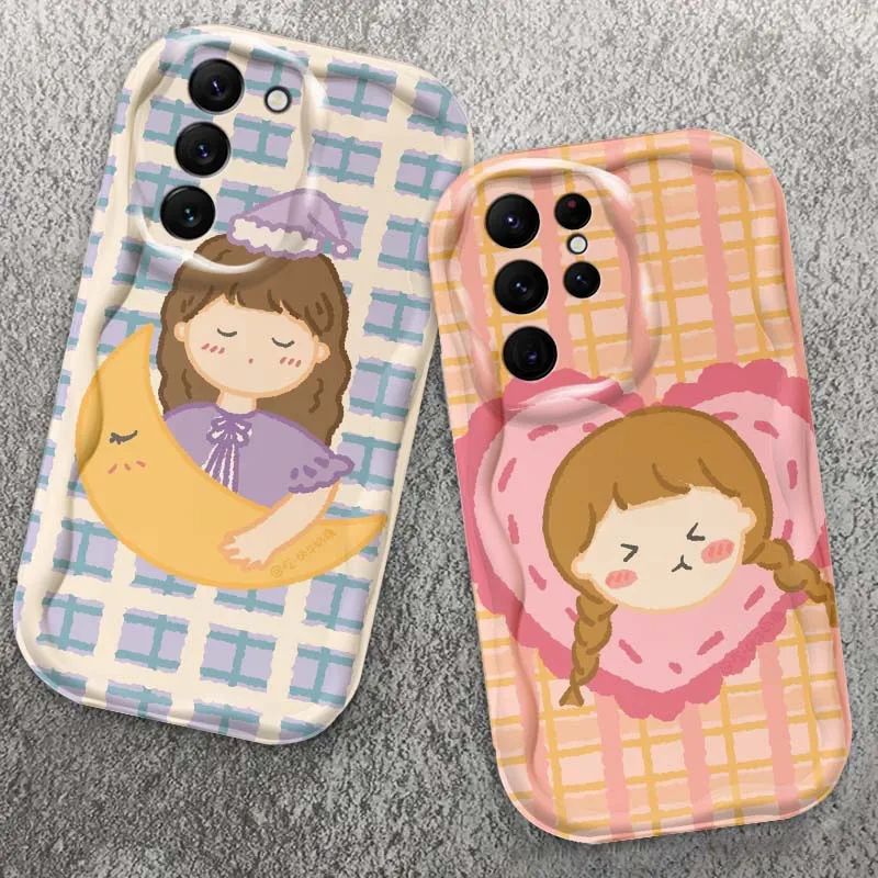 

Grid Cartoon Character Pattern Phone Case For Samsung Galaxy S26 S25 S24 S23 S22 S21 S20 FE Lite Plus Ultra Wave Oil
