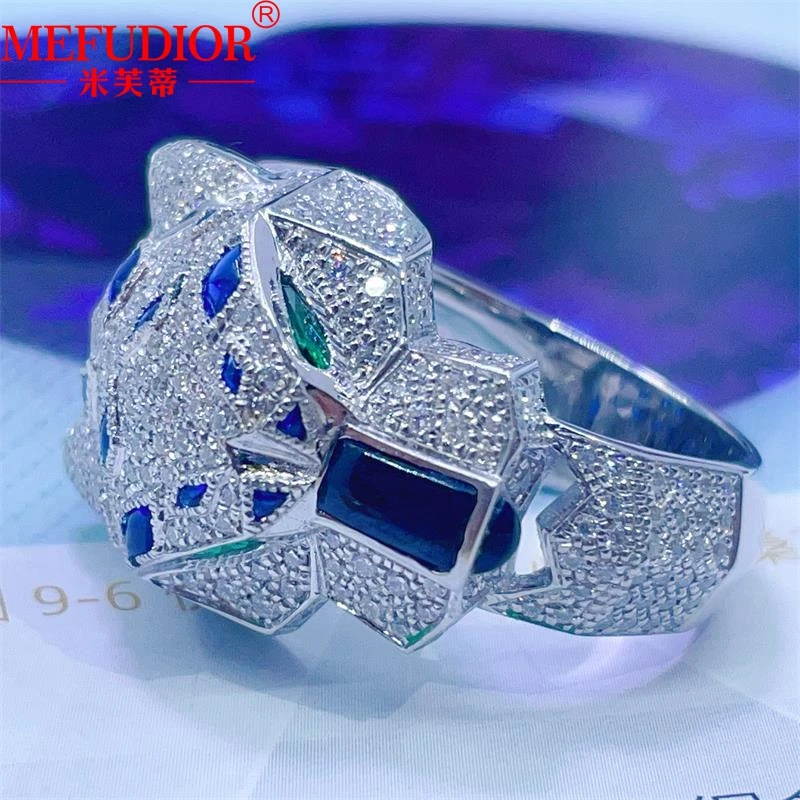 S925 Sterling Silver Leopard Head Ring Inlay Moissanite Full Diamond Engagement Band High Quality Jewelry Gift for Women and Men