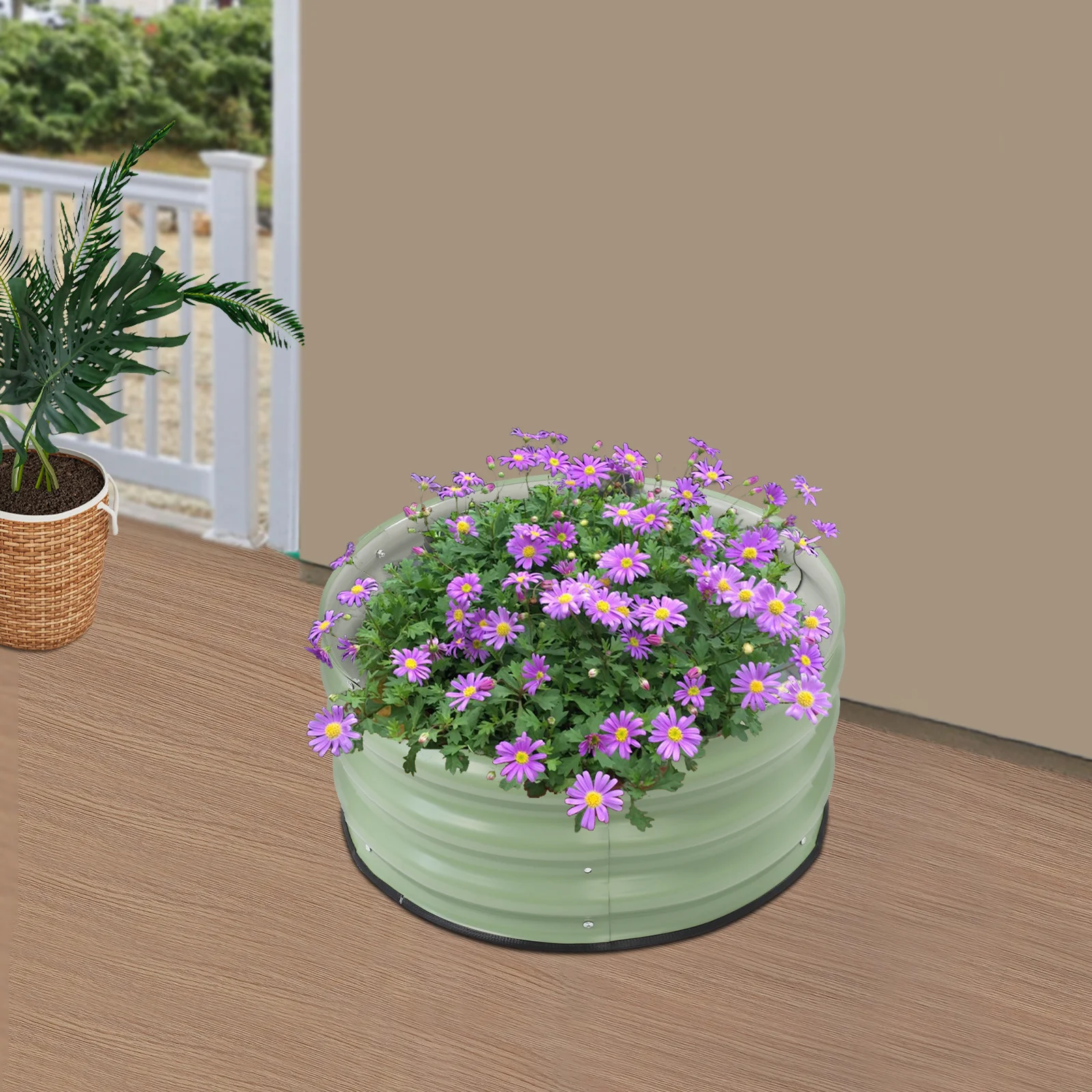 

Round Metal Planter Boxs, Raised Garden Bed, Metal Graden Planter Box, Planter Box for Vegetables Flowers, 60x28 cm, Light Green