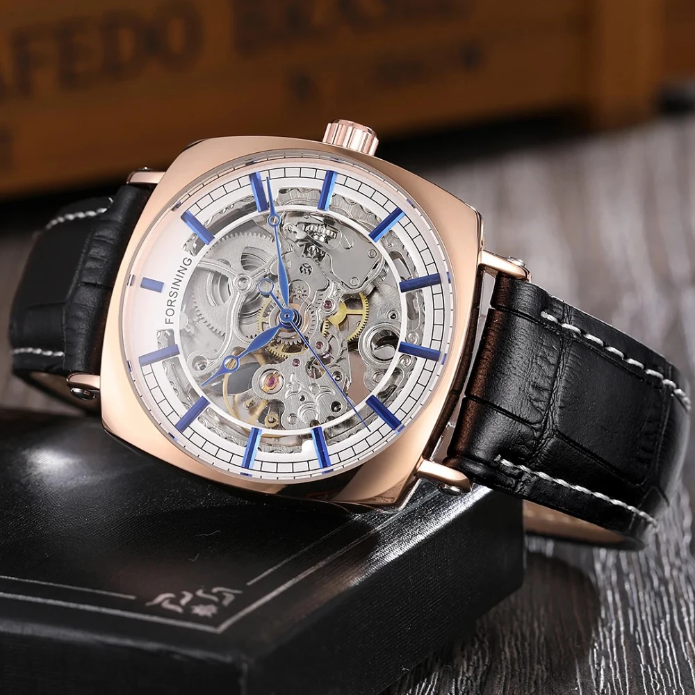 

Коричневые мужские часы из натуральной кожи, модные классические дизайнерские мужские часы, лучший бренд, роскошные синие стрелки, королевские автоматические механические часы, хороший подарок