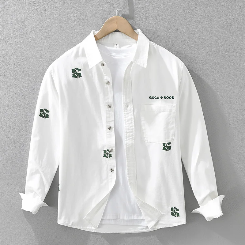 

Модные мужские рубашки с длинным рукавом и принтом, весенний уличный стиль, новые рубашки, повседневная рубашка из чистого хлопка на пуговицах, мужская дизайнерская одежда