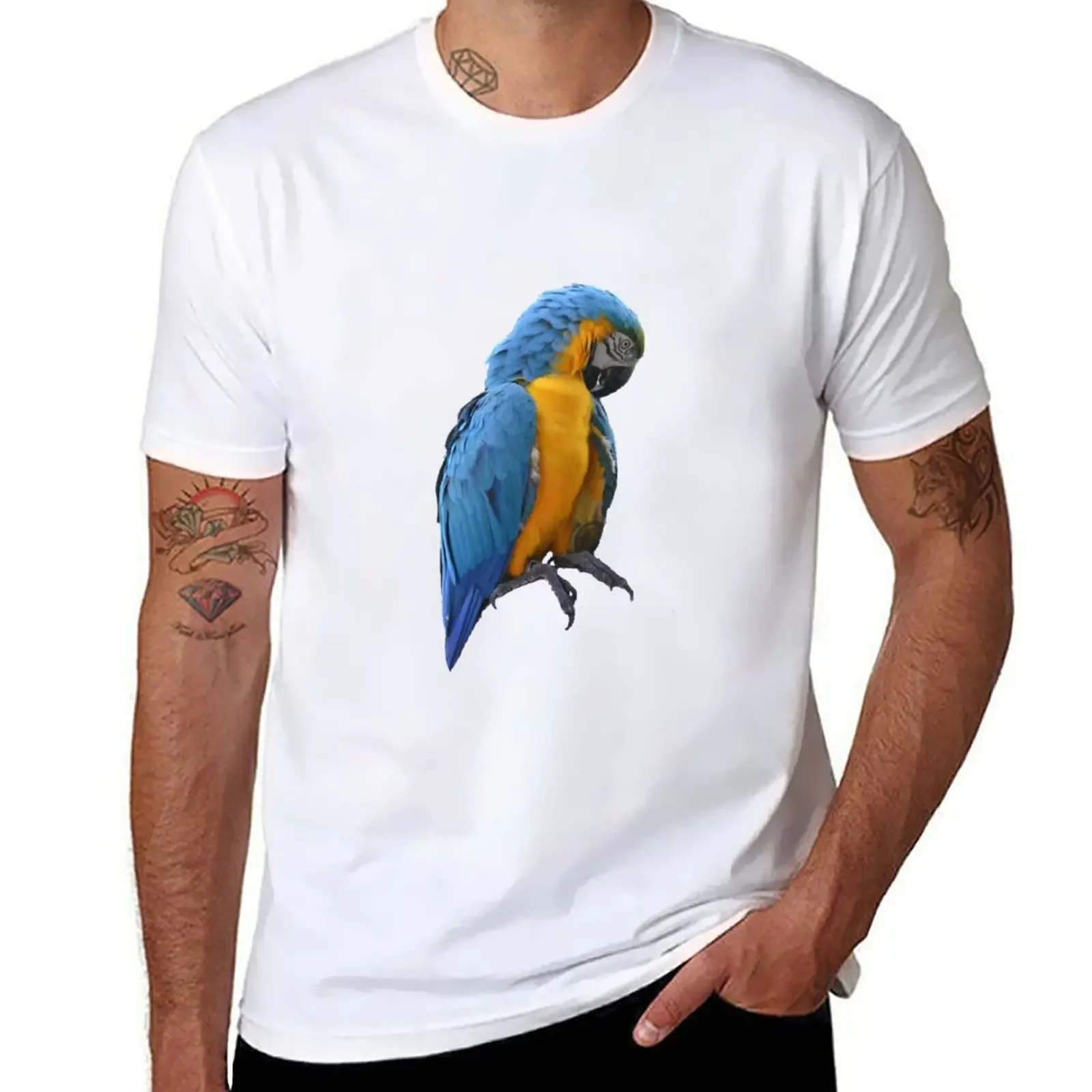 blue parrot T-Shirt animal prinfor boys vintage anime clothes mens t shirt graphic