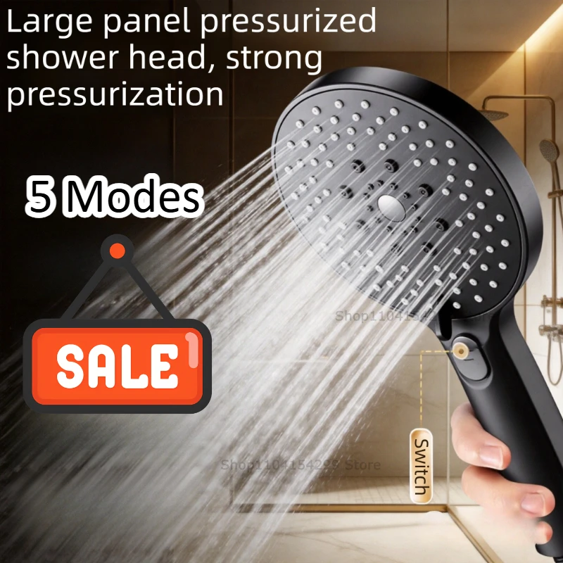 Shower Head Black Adjustable 5-Mode High Pressure Shower Head  Bathroom Shower Kit with Large Water Outlet for Household Use