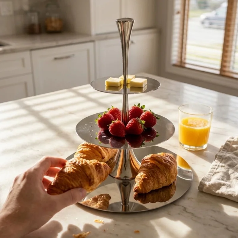 Multi-layer Afternoon Tea Snack Stand - Stainless Steel, Luxurious High-End, Suitable Home Use, High-End Hotel Cake Dessert Stan