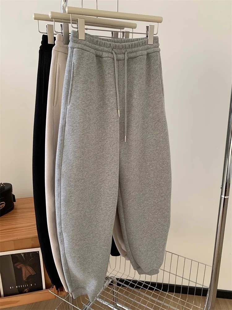 

plus Size Winter Fce Lined Casual Trousers High Waist Elastic Waisand Patchwork Wide Leg Loose Fit Straight Cut Pants