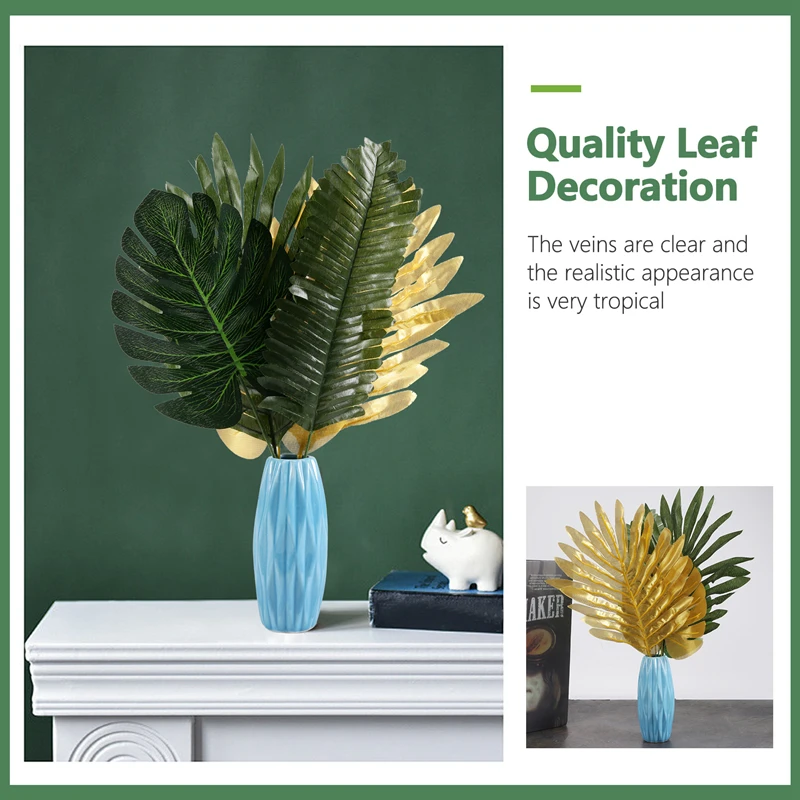 Hojas de plástico para decoración de fiesta, plantas artificiales de Palma Tropical de 66 piezas, temática hawaiana, decoración de jungla