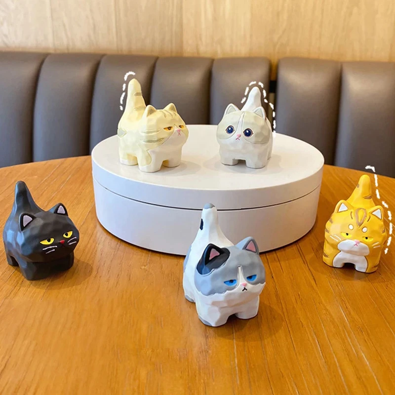 Ornamen kartun kucing dekorasi Interior rumah mobil Meow ukiran kayu gaya Resin ornamen kecil hadiah kreatif asli