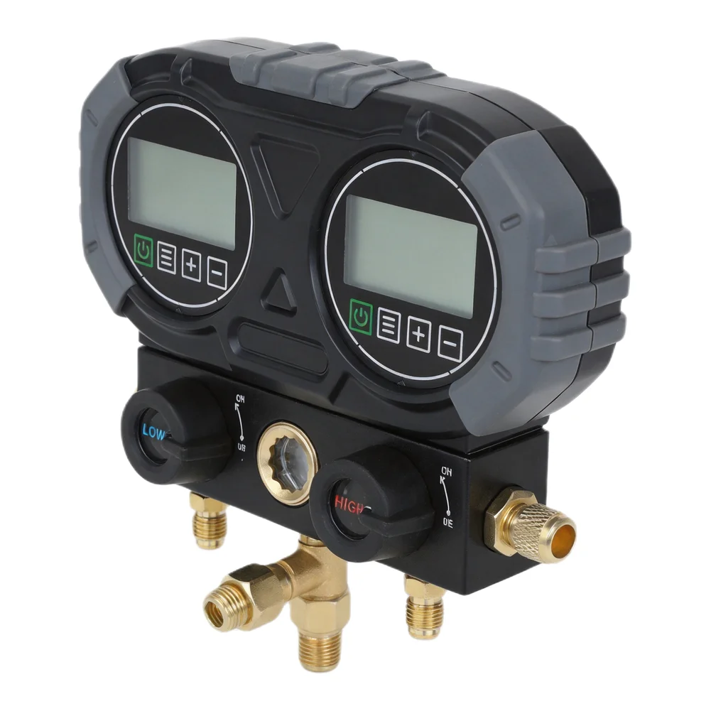 Refrigeration Digital Manifold Pressure Gauge for HVAC Technicians 0-6000 KPa Range with Viewing Window and Back Hook Design