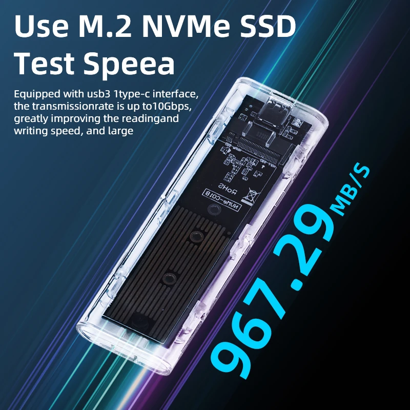 M.2 NVME PCIe NGFF SATA Корпус SSD с двумя протоколами Прозрачный USB Type C 10 Гбит/с PCI-E M2 SSD Прозрачный внешний корпус Коробка для жесткого диска