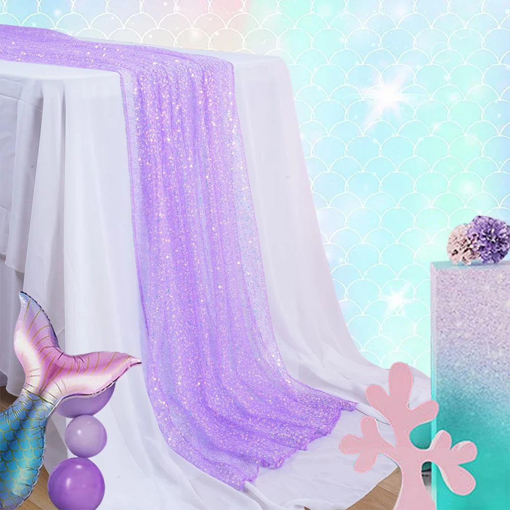 Mermaid Table Runner Iridescent Sequin Glitter Table Runner Lavender Mermaid Themed Party Supplies Wedding Birthday Party Decor