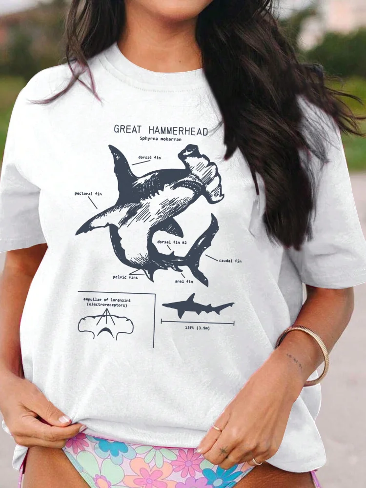 

Round Neck Animal And Letter Printed Short Sleeve T-Shirt Women Funny Meme T-Shirts Summer Trending Graphic Tees Unisex Clothing