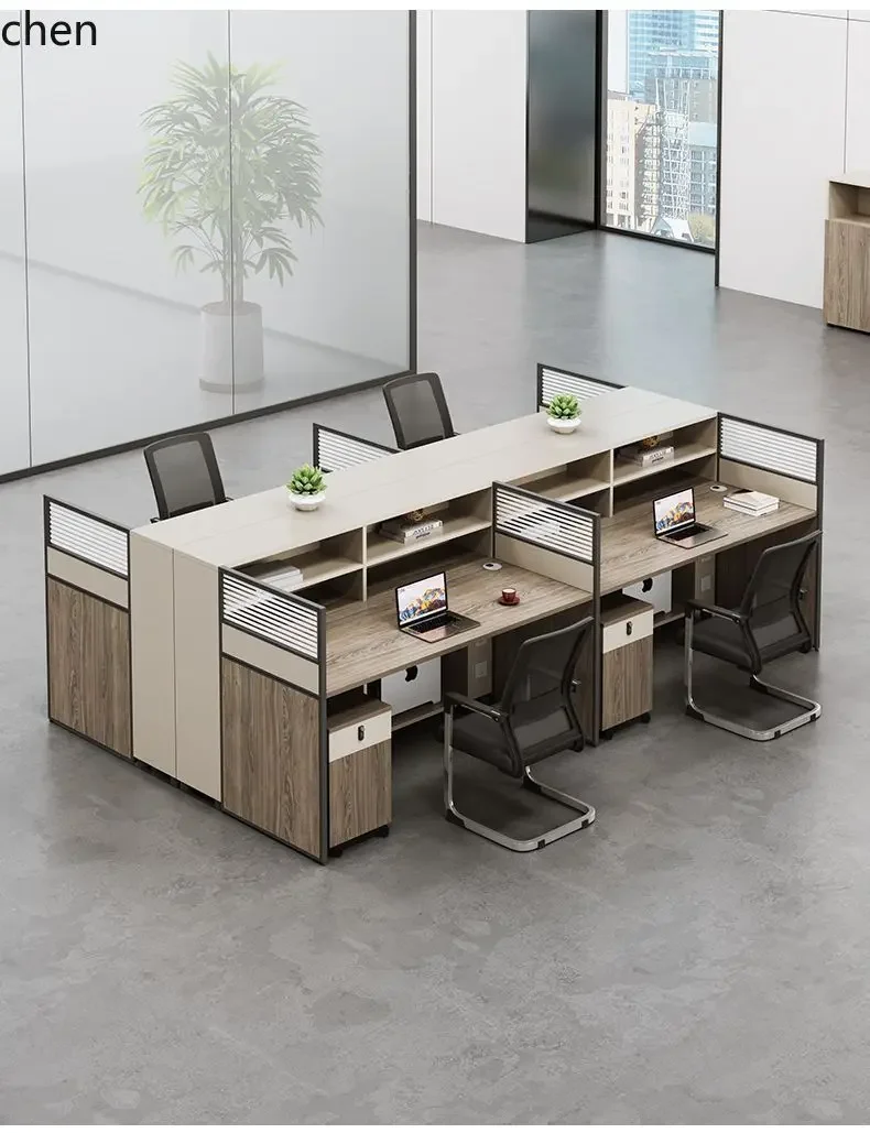 b7-Staff Office Desk and Chair Set Simple Modern 2/4/6 Person Employee Card Seat Financial Office Desk