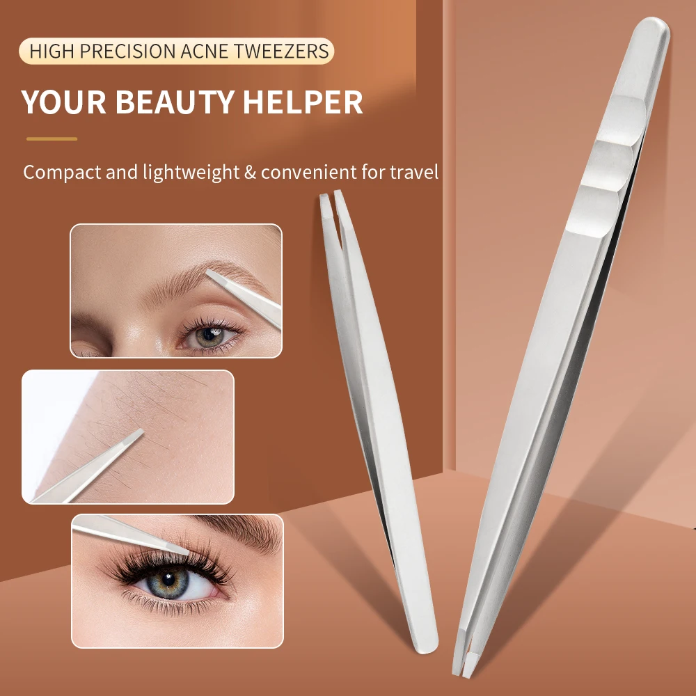 Pinzas para cejas de precisión de acero inoxidable, profesionales, de alta precisión, para cabello y pestañas postizas precisas, con comodidad Gri, 1 Uds.