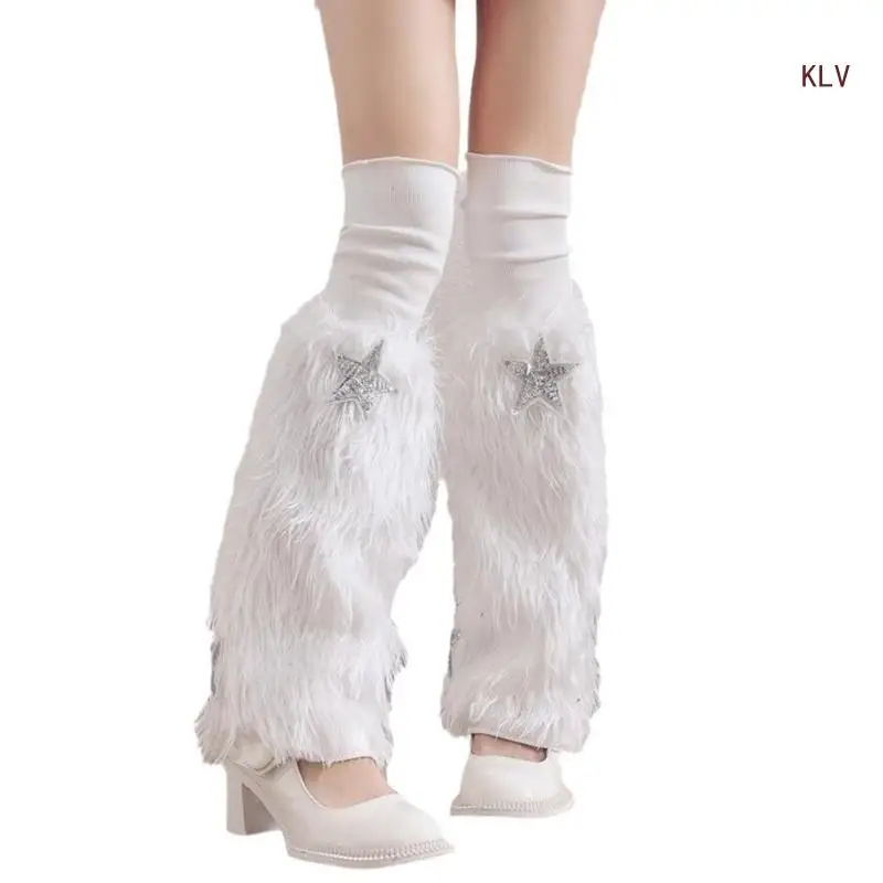 

Fuzzy Faux Furs Leg Warmers Furs Long Cuffs Cover Has Elastic One Pair Carnivals Boot Cover Y2K JK Uniform