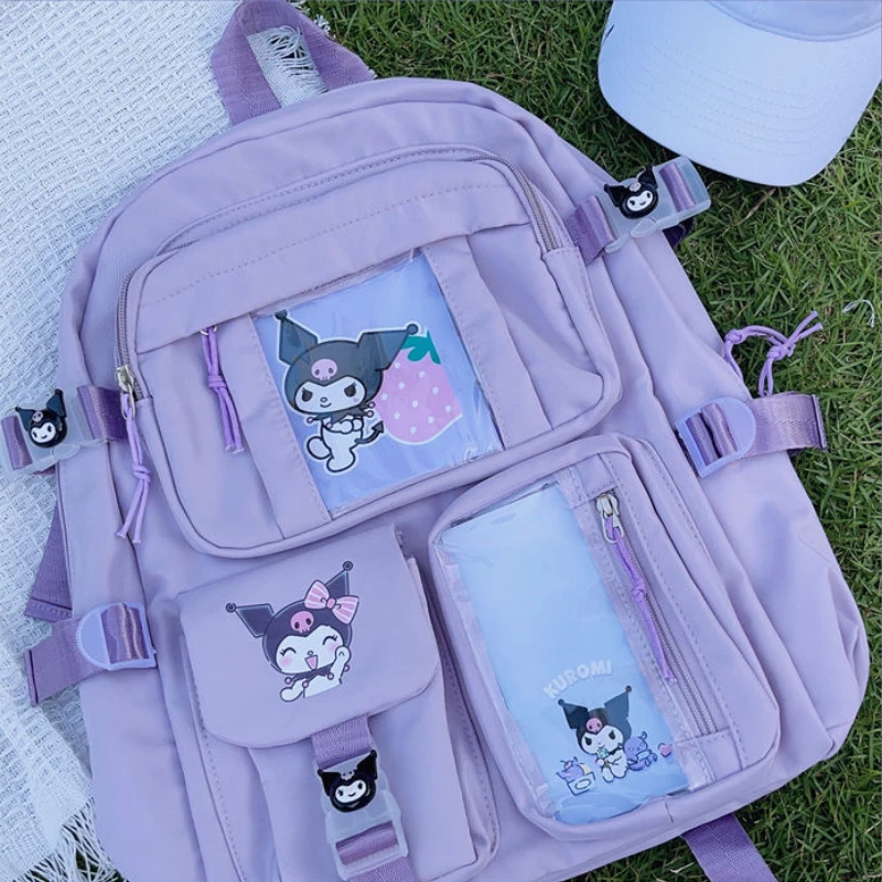 Kuromi Mochila tas ransel anak perempuan, tas bahu kapasitas besar tahan air motif Anime, tas hadiah modis untuk wanita