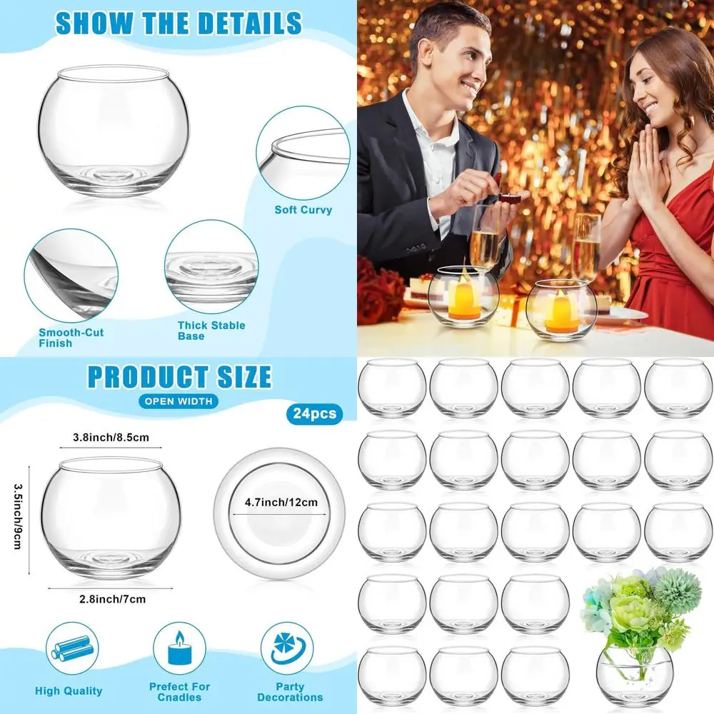 

Clear Glass Bubble Vase, 24-Piece Set, 3.5H x 4.7W, Ideal for Fish Bowls, Terrariums, Weddings, Events, Home & Office Decor