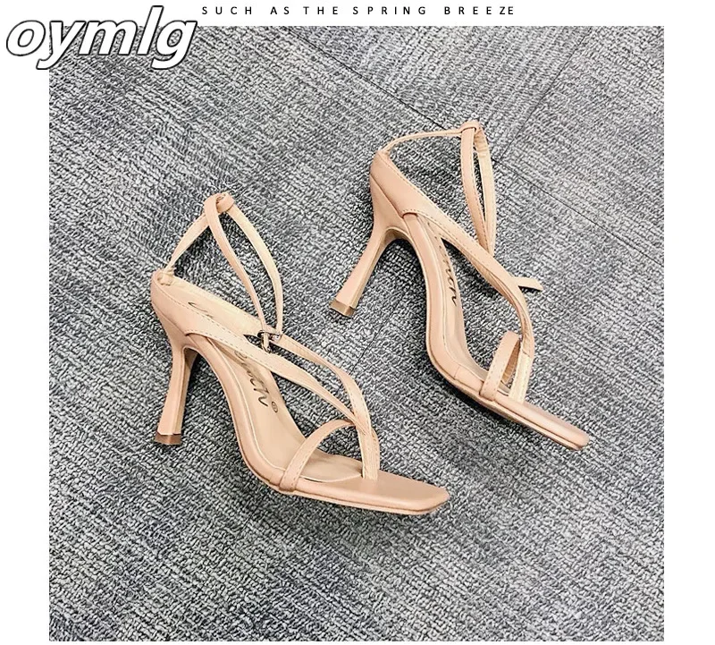 Women Shoes Woman Pumps Sandals High Heels Shoes Flip Flops 9CM High Heels Ankle Strap Summer Pumps 2020 Sexy Square Toe Sandals