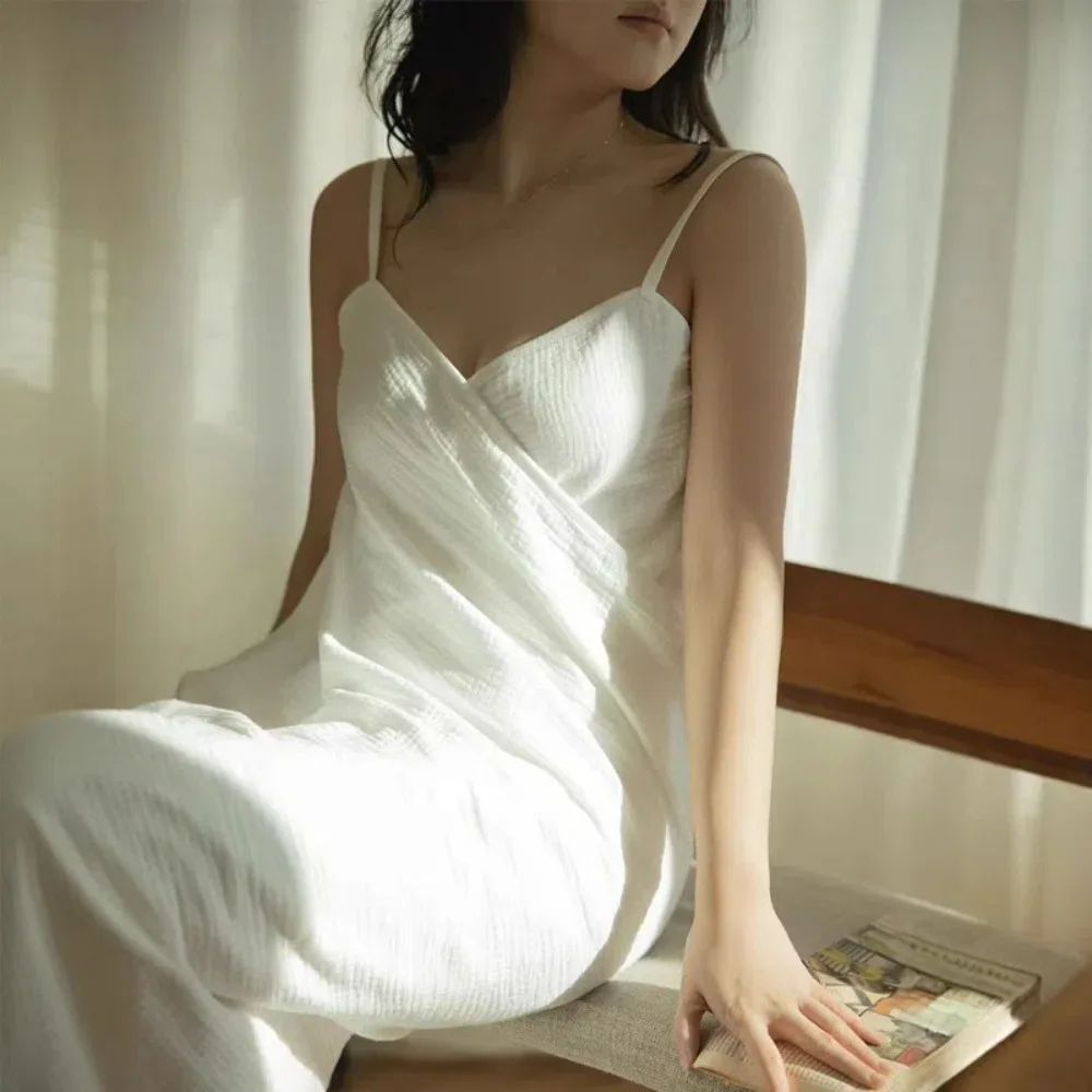 Sexy Cotton Suspender Nightdress White Homewear Women Bath Towel Backless Camisole Sling Sleepwear Ladies