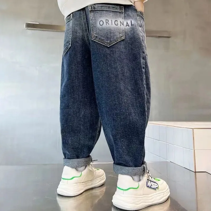 

Children's Jeans Spring and Autumn Korean Edition Handsome Pants for Teenage Boys Kids Jeans Pants Casual