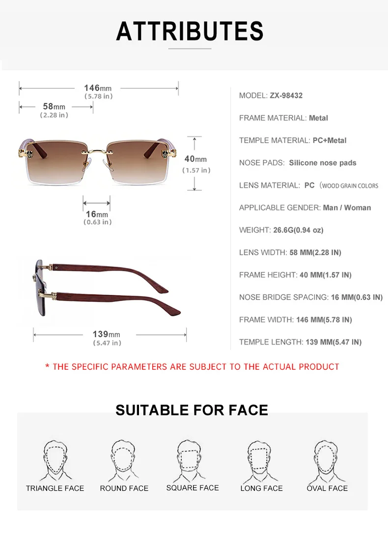 2026 Holzrahmenlose Sonnenbrille für Damen Trendige Retro UV400-Schutz Eckige Sonnenbrille für Herren Markendesign Modische Brille Dropshipping – Detail 15