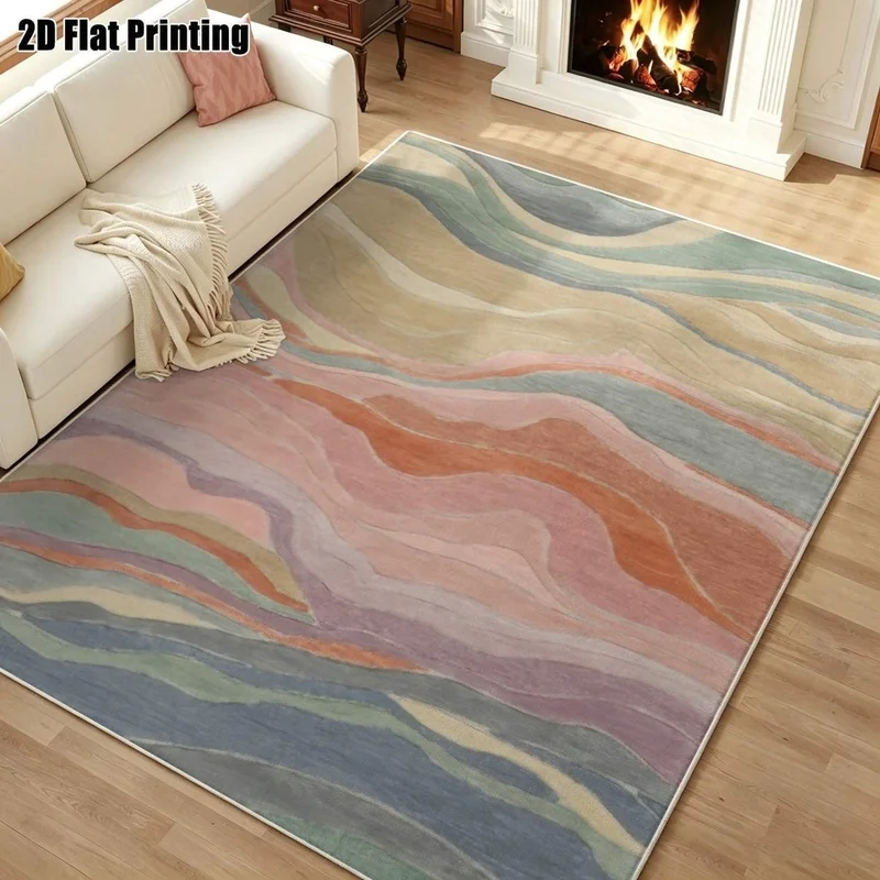 1Pc Morandi Color Abstract Wave Pattern Rug, Retro Art Decorative Rug for Living Room, Bedroom, Dining Room, Bedside, Indoor and Outdoor Patio, Home Decor