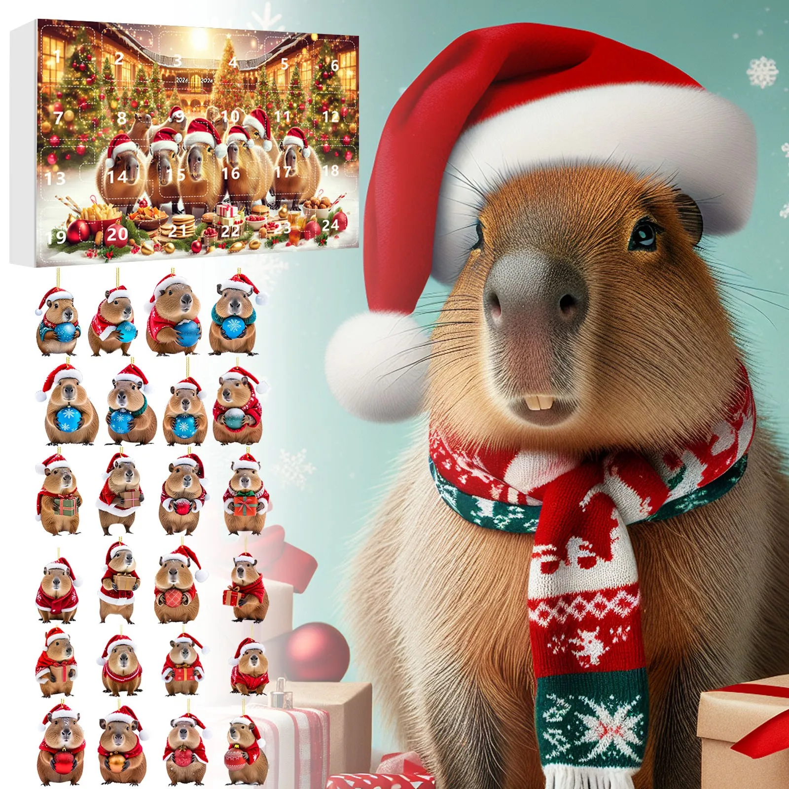 

24 Days Christmas Countdown Calendar Christmas Collectible Funny Capybara Set Christmas Calendar Capybara Tree Pendant