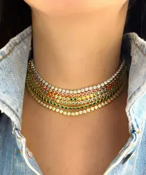 Classic Geometric Round Cubic Zirconia Tennis Necklaces for Women Green White Stone Gold Silver Color Fashion Jewelry for Party