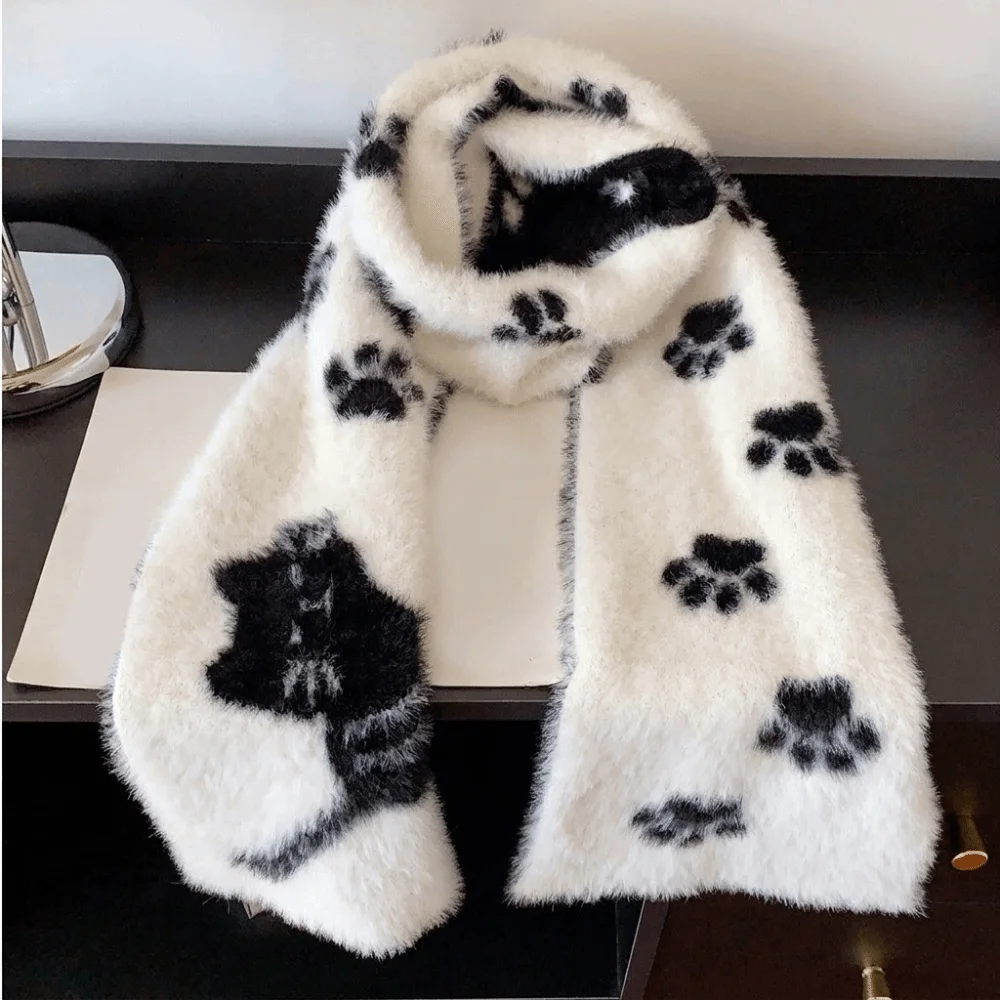 Warm Thick Guitar Cats Scarf Double Sided Soft Winter Scarf Fuzzy Texture Lightweight Long Muffler Autumn Winter