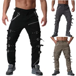 Punk Style Men's Casual Pants Gothic Metal Decor Straps Cargo Trousers for Men Rock Hip Hop Streetwear Black Joggers Oversize